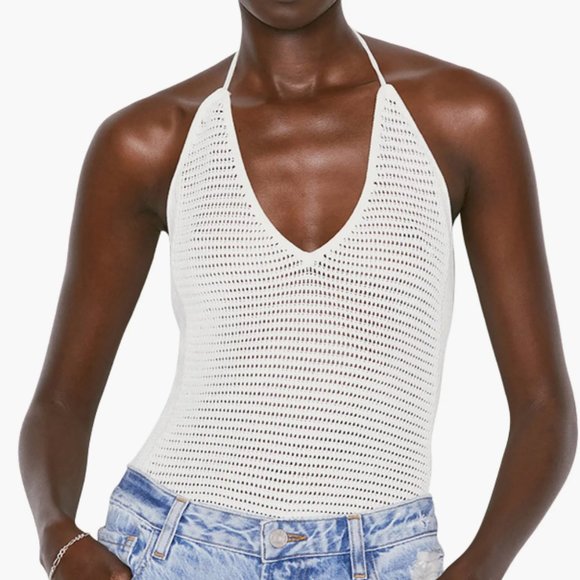 Frame Denim Tops - NWT Frame Crochet Halter-neck Bodysuit White size XS